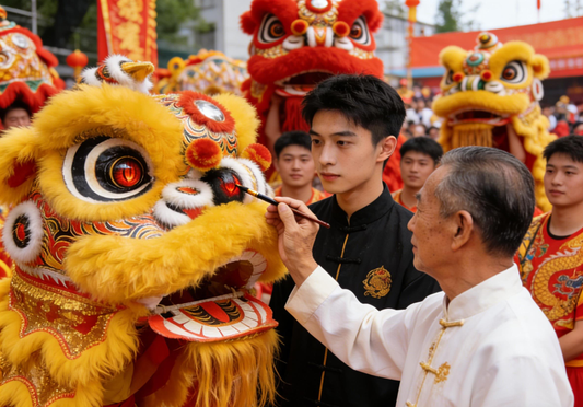Chinese lion dance eye-dotting awakening ceremony