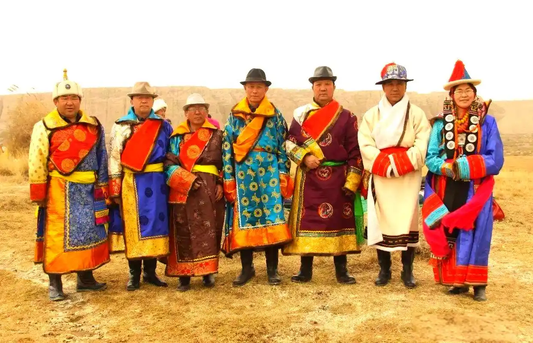 People wearing colorful Mongolian traditional robes