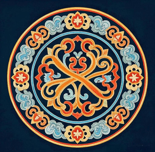 Traditional Chinese circular decorative design featuring stylized Ruyi motifs