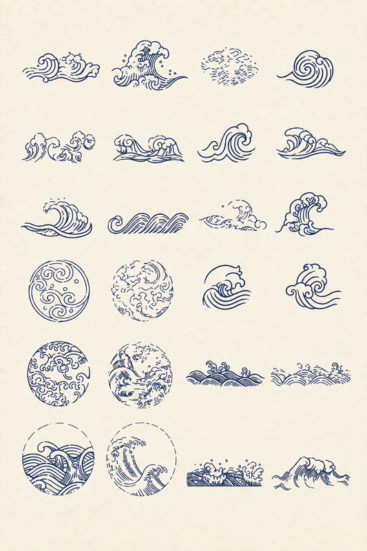 Modern educational sheet of traditional Chinese water and wave motifs with no text
