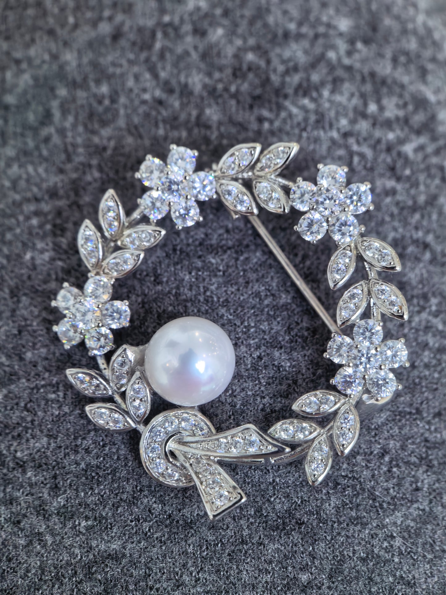 Elegant White Freshwater Pearl Floral Brooch