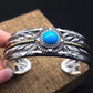 Blue Turquoise Feather Open Bracelet-Sterling silver