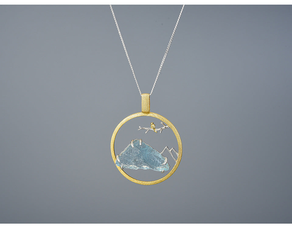 Bird Flower Blue Treasure Necklace - Sterling Silver
