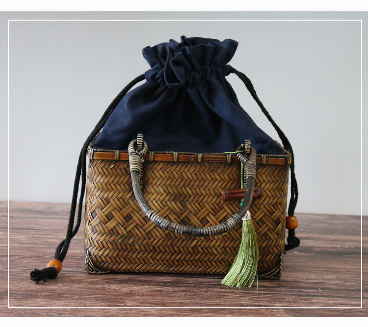 Handwoven retro bamboo woven handbag