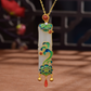 Hetian Jade Bamboo Enamel Lotus Red Agate Pendant Necklace