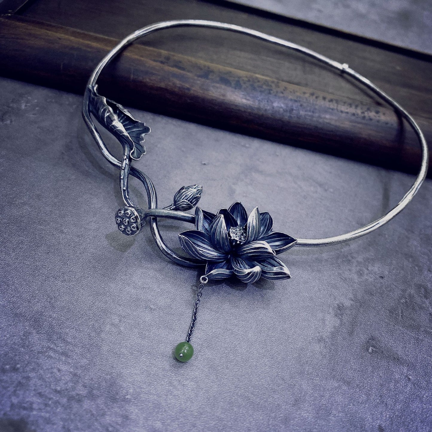 Lotus Leaf Lotus Flower Hanging Jasper Tassel Necklace