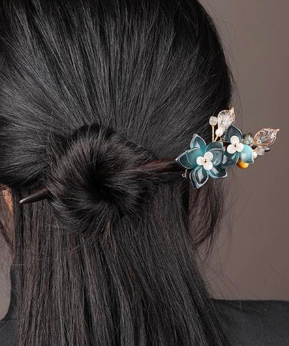 2 Schwarz-weiße Blumen 2 Baumblattperlen Haarnadel - Holz (verbessert die persönliche Ausstrahlung)