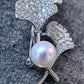 Ginkgo Pearl Brooch | Natural Freshwater Pearl 8–9mm White Luxury Leaf Jewelry Pin