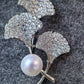 Ginkgo Pearl Brooch | Natural Freshwater Pearl 8–9mm White Luxury Leaf Jewelry Pin