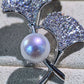 Ginkgo Pearl Brooch | Natural Freshwater Pearl 8–9mm White Luxury Leaf Jewelry Pin