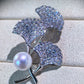 Ginkgo Pearl Brooch | Natural Freshwater Pearl 8–9mm White Luxury Leaf Jewelry Pin