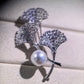 Ginkgo Pearl Brooch | Natural Freshwater Pearl 8–9mm White Luxury Leaf Jewelry Pin
