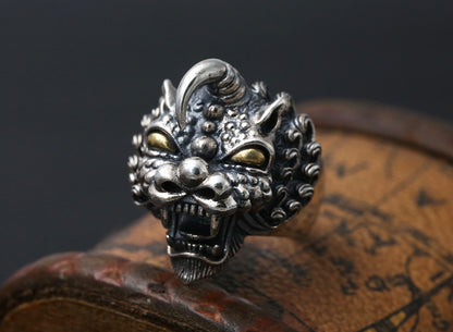 Pixiu Persönlichkeit Retro Ring-Sterlingsilber