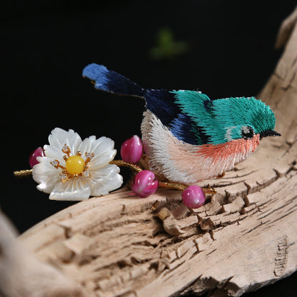 Bestickte Vogel-Edelstein-Blumenbrosche