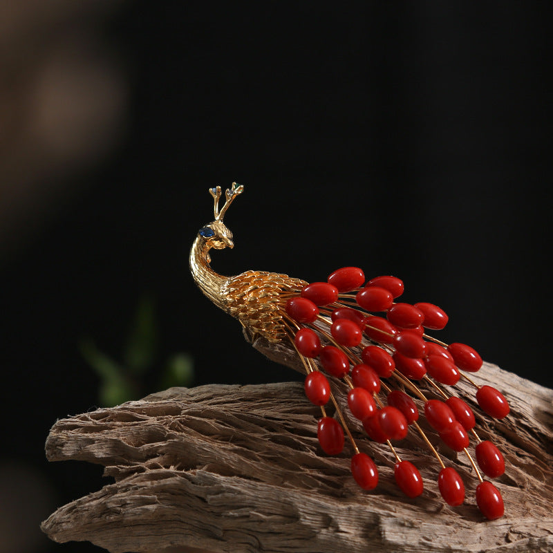 Sea Bamboo Coral Red Peacock brooch