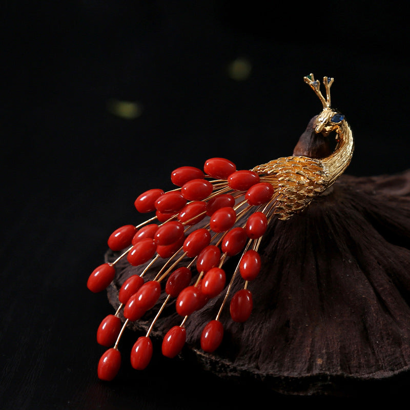 Sea Bamboo Coral Red Peacock brooch