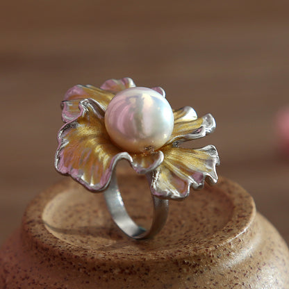 Perlenring mit Rüschenkante im Retro-Stil – Sterlingsilber