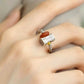 Vintage Amber Bead Stretch Ring with Sterling Silver – Oriental Lucky Ring for Women