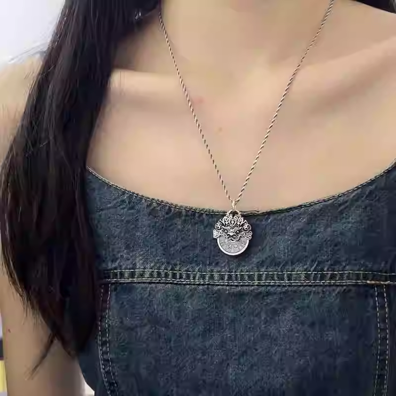 Rotating Bagua (Eight Trigrams) Pi Xiu Pendant Necklace – 925 Sterling Silver Feng Shui Amulet