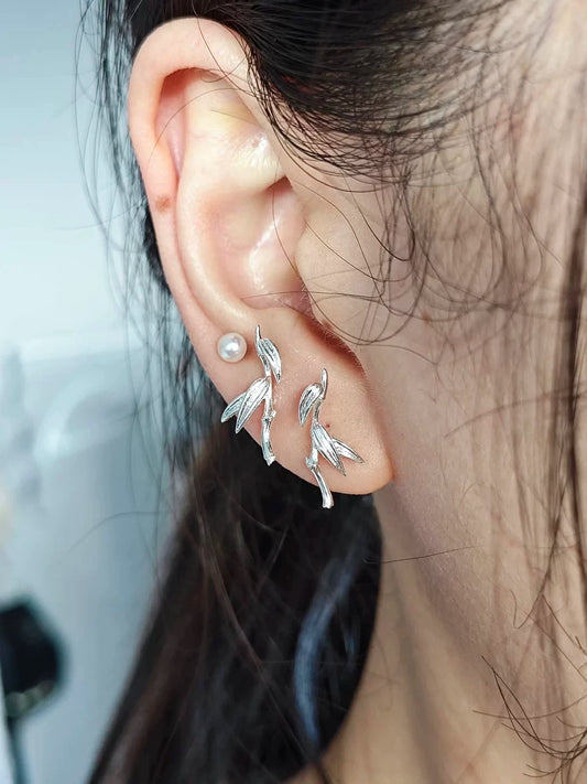 New Chinese Style Bamboo Stud Earrings – Minimalist 925 Silver Nature Inspired Jewelry