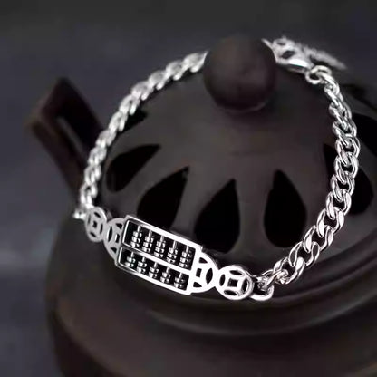 925er Sterlingsilber-Armband mit Münze und Abakus für Damen – Klassisch-Ethnischer Stil, Verstellbar 20cm, 10g, „Abakusringe, Wohlstand fließt“