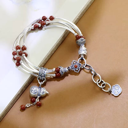 Red Agate Gourd Bracelet for Women – New Chinese Vintage Ethnic Style, Adjustable | 925 Sterling Silver