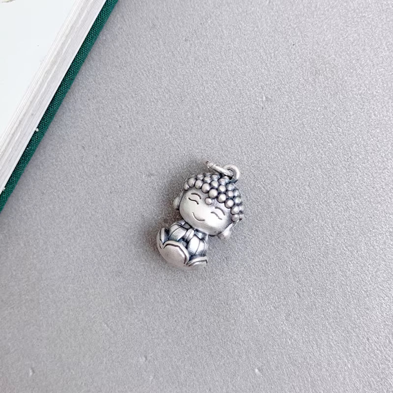 3D Laughing Buddha Little Monk Pendant – Ethnic Style Spiritual Charm, Plain & Enamel Versions | 999 Fine Silver