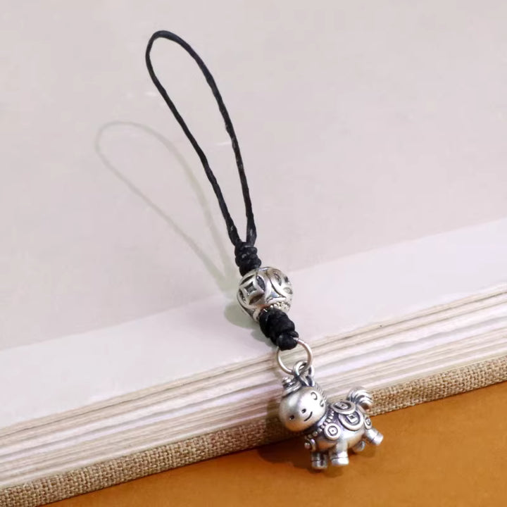 999 fine silver Chinese zodiac horse phone charm with lucky coin bead