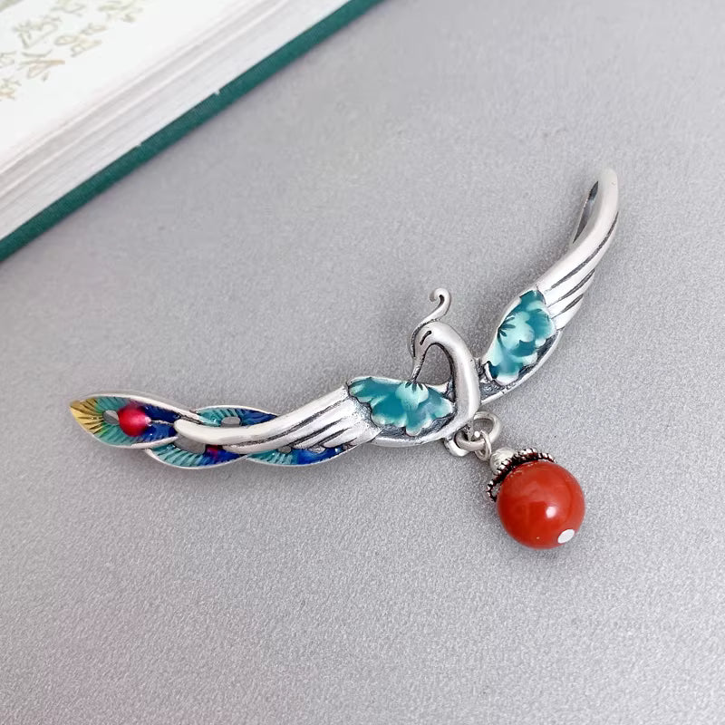 Phoenix Curved Tube Tassel Necklace for Women – Hand-Painted Ethnic Pendant