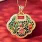 "Hulu Bamboo Peace" 999 Silver Gourd Pendant – Gold-Accented Cloisonné Guochao Necklace