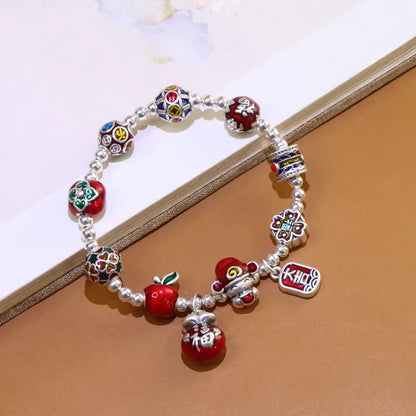 God of Wealth Bracelet with Multi-Gem Beads – New Chinese Style Feng Shui Design