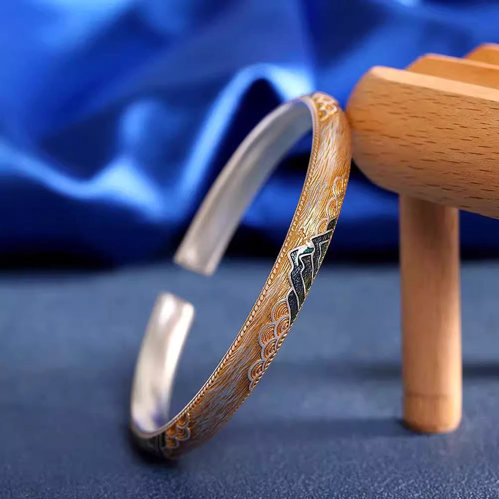 999 Pure Silver Gold-Plated Women's Bangle – Elegant Chinese Style Bracelet