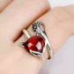 Vintage Fox Ring with Garnet – Adjustable 925 Sterling Silver Statement Ring