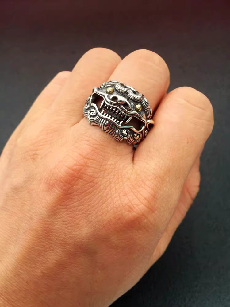 Vintage Thai Pi Xiu Ring – Adjustable Men's Lucky Beast Open Band Ring