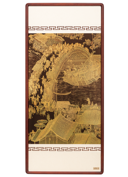 Qingming Shanghe Tu – Handcrafted Chinese Repoussé &  Chasing Wall Art (Vertical) | Luxury Historical Landscape Metal Artwork