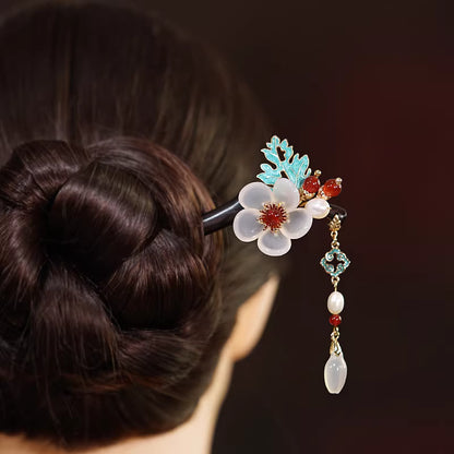 Achat- und Ebenholz-Haarnadel mit Perlen – Handgefertigtes chinesisches Hanfu & Qipao Haar-Accessoire,