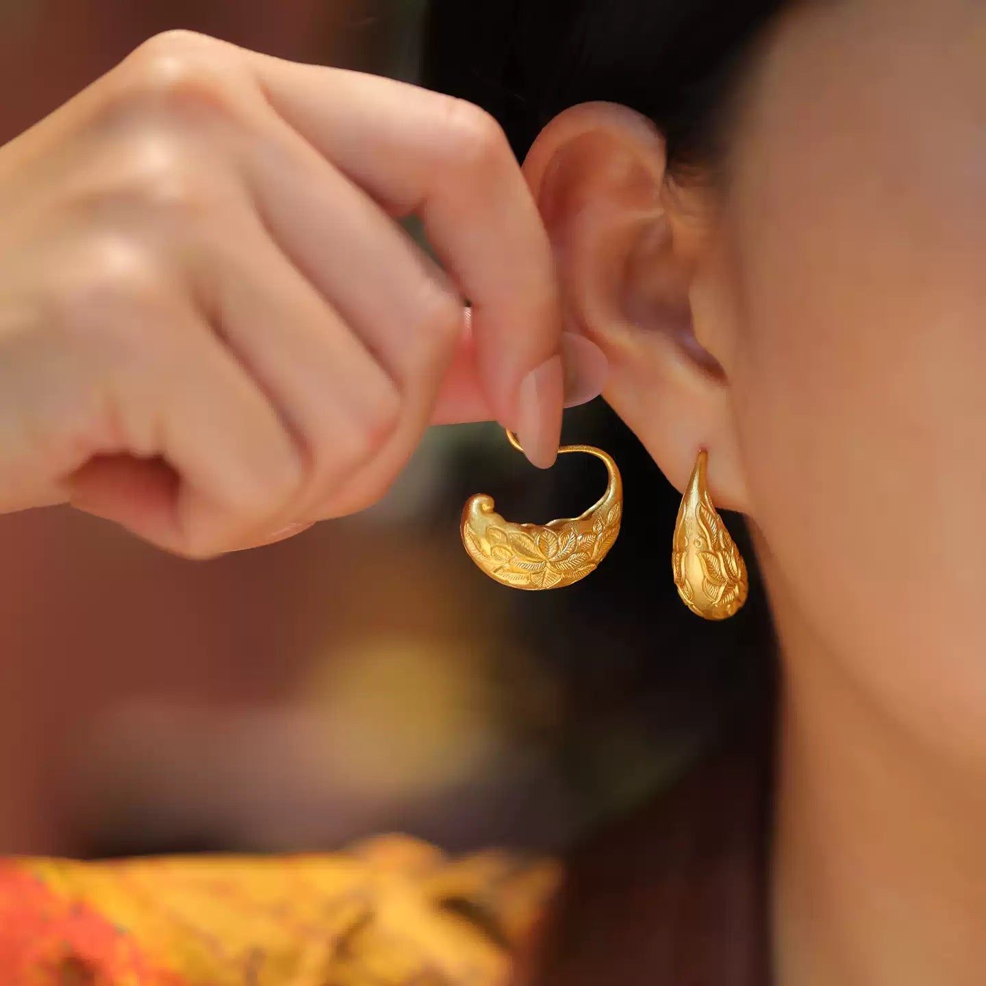 Song Dynasty Inspired Gilded Gourd Earrings – Traditional Chinese Gold-Plated Silver Jewelry