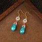 Ancient Gold Enamel Turquoise Earrings – Elegant Hanfu & Qipao Accessories