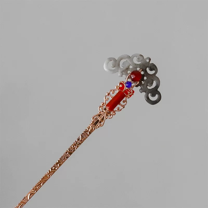 New Chinese Style Ruyi Faux Jade Metal Hairpin – Copper Alloy Ancient Hanfu Hair Accessory