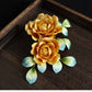 Handmade Yellow Velvet Peony Hair Clip – Traditional Chinese Guofeng Hairpin for Hanfu & Qipao