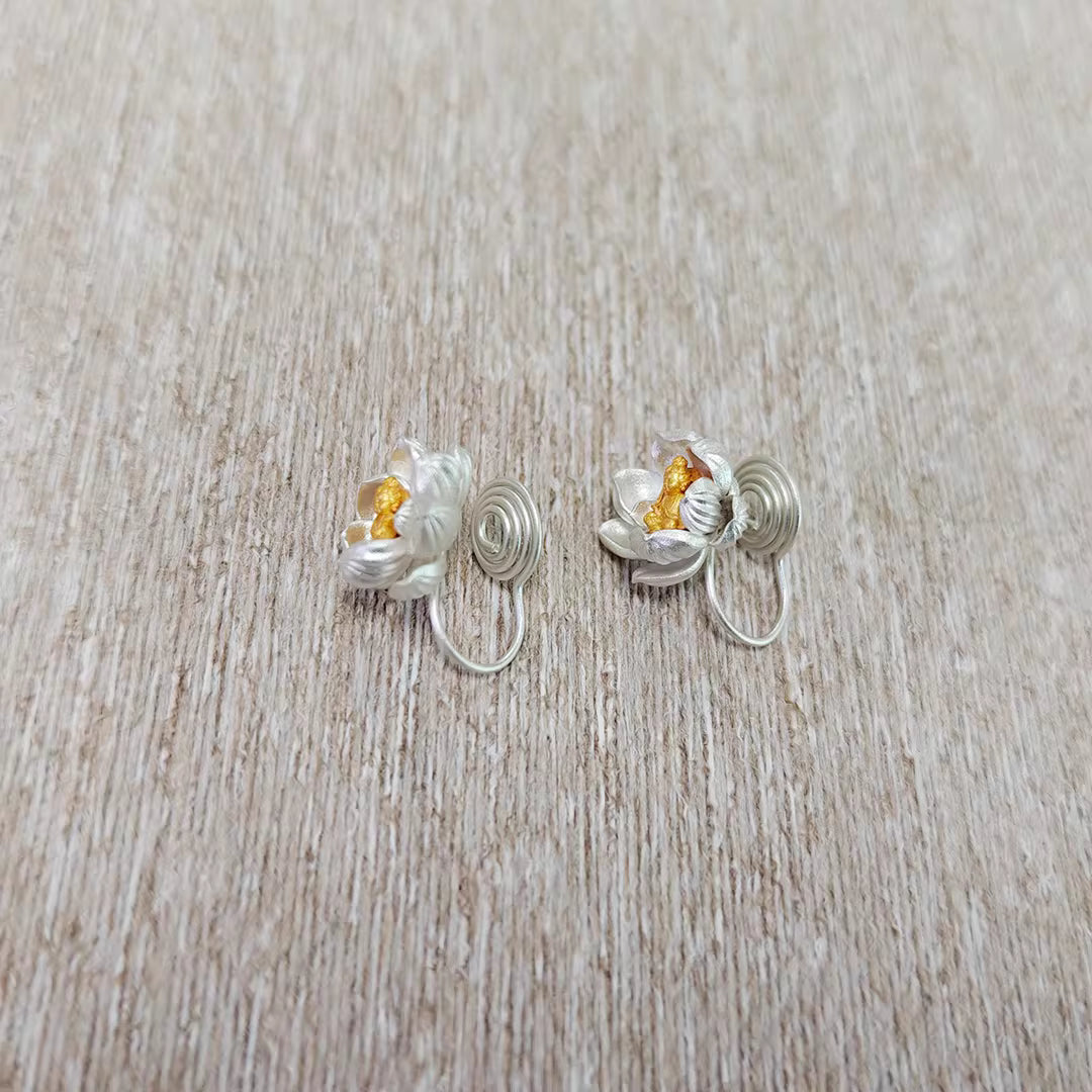 Blooming Buddha Stud Earrings – 12×13mm Handcrafted Silver or Gold-Plated, Original Design