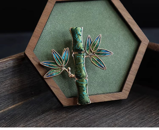 Handmade Heritage Velvet Flower Brooch – Song Brocade & Bamboo Design, Retro Chinese Hanfu Accessory for Women