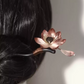 Elegant long hairpin crafted with silk thread, copper wire, and natural sandalwood for traditional bun styling and modern aesthetic fashion