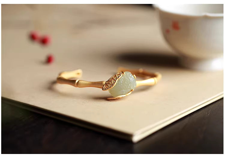 Bamboo Hetian Jade Bracelet – Handcrafted Chinese Heritage Jewelry
