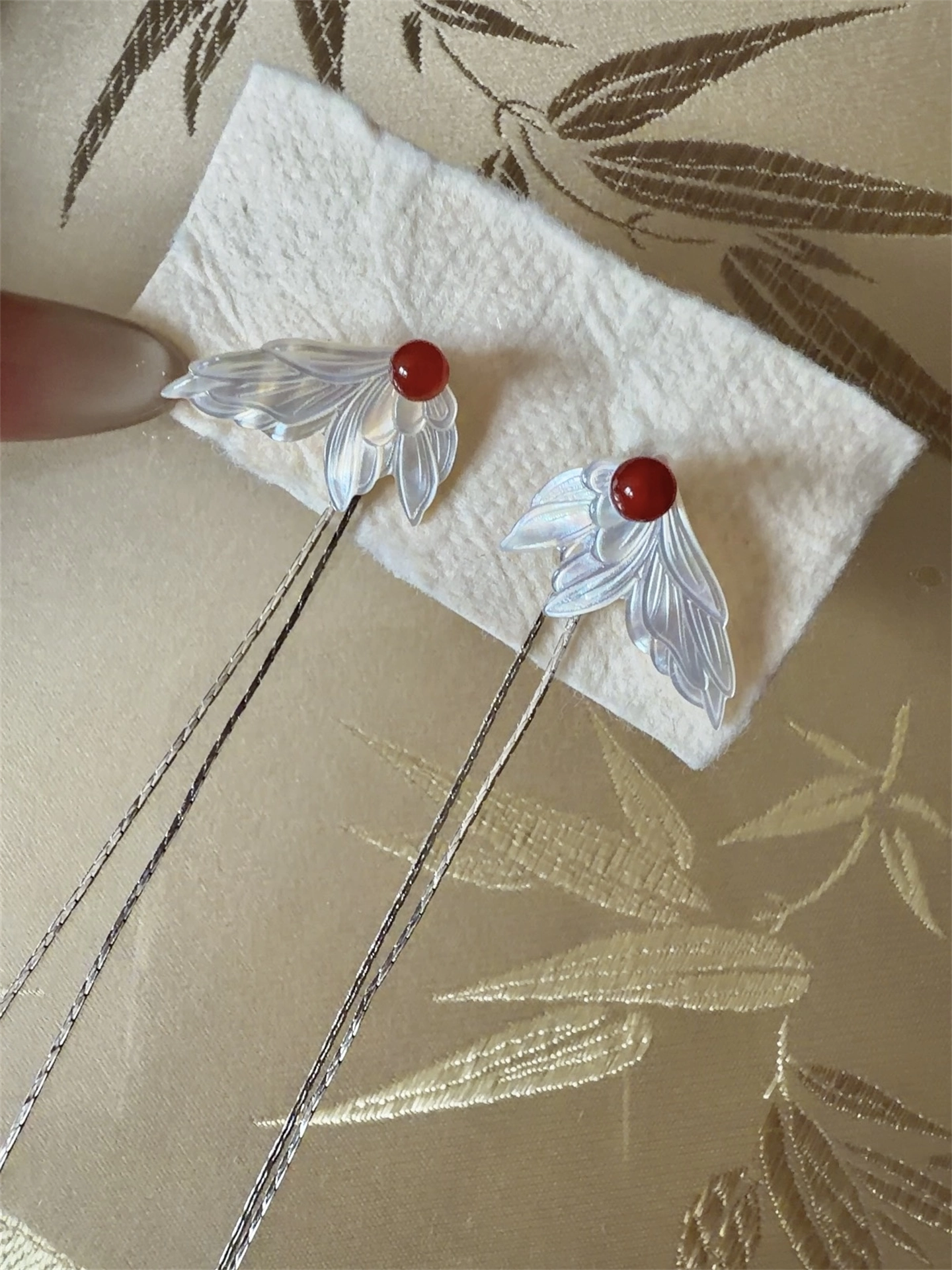 White Mother-of-Pearl Butterfly Wing Tassel Earrings