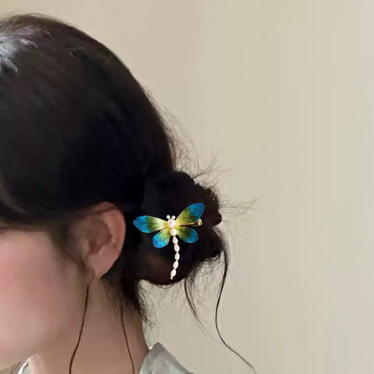 Soft Velvet Dragonfly Hair Clip – Elegant Qipao & Hanfu Side Hair Decoration