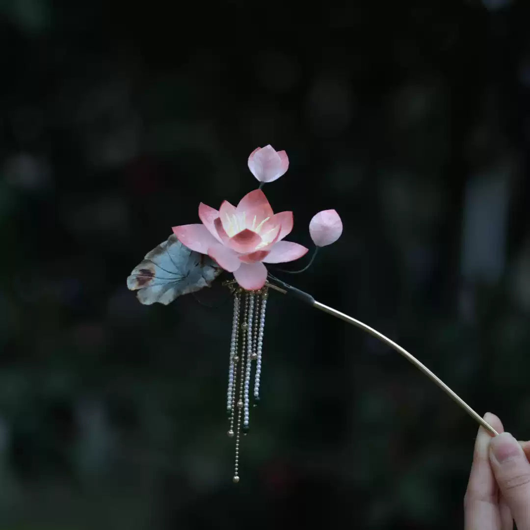 Handmade Velvet Lotus Flower Hairpins | Traditional Chinese Hanfu & Qipao Accessories