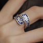 925 Silver Blue-and-White Porcelain Flower Ring – Vintage Chinese Style Open Adjustable Ring for Women