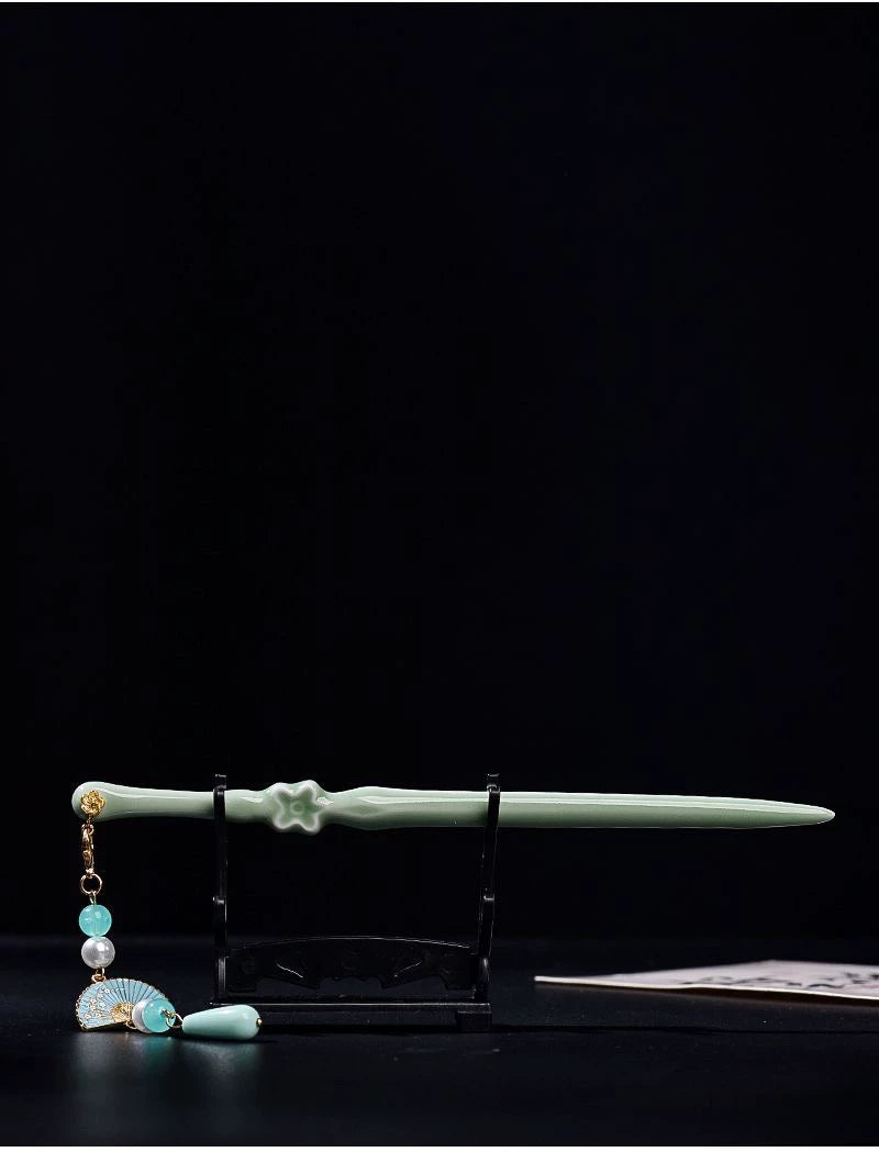 Longquan Celadon Hairpin – New Chinese Style Ceramic Sword &Cloud Ruyi Hair Stick