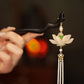 Black Ebony Lotus Long Tassel Hairpin – New Chinese Style Hanfu Hair Accessory
